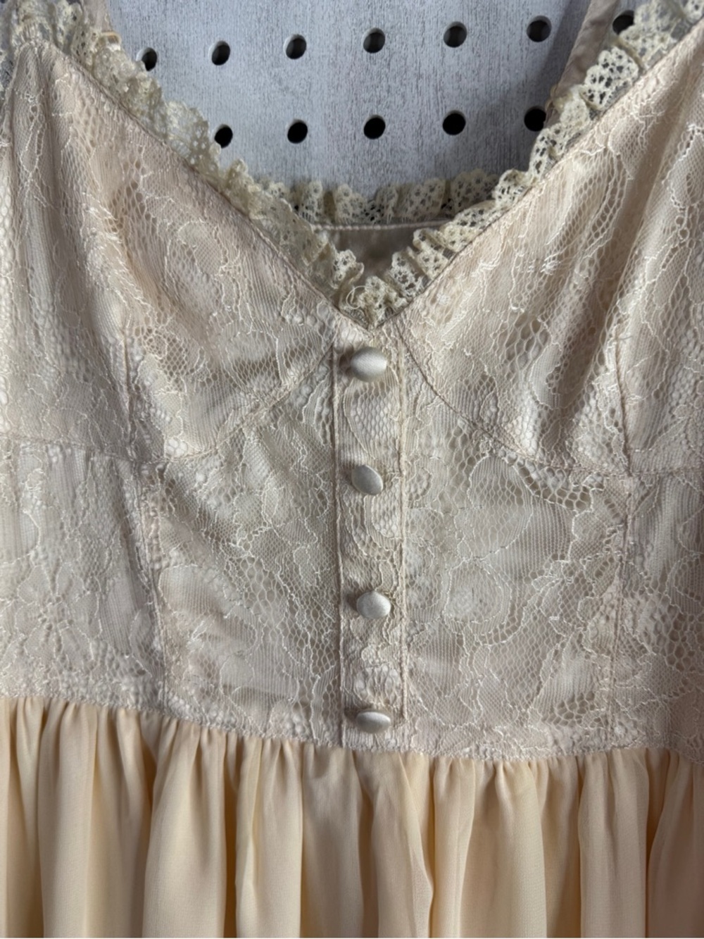 Divided Cream Lace Bodice Chiffon Dress Size 6 Cottagecore Boho Festival - Picture 8 of 12